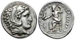 Greek Coins Kingdom of Macedon. Alexander III, "The Great". Tetradrachm. 322-320 BC. Posthumous issue of Amphipolis, by Philip III Arrhidaeus, under Antipater. (Price-110). Anv.: Head of Heracles righ