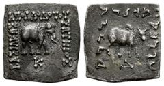 Greek Coins Greco-Baktrian Kingdom. Apollodotos I Soter. Drachm. 174-160 BC. (Bopearachchi-4C). (SNG Ans-337/43). Anv.: ΒΑΣΙΛΕΩΣ ΑΠΟΛΛΟΔΟΤΟΥ ΣΩΤΗΡΟΣ, elephant to right, monogram in exergue. Rev.: Khar