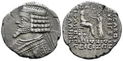 Greek Coins Kingdom of Parthia. Phraates IV. Tetradrachm. 38/7 - 2 BC. Seleukeia on the Tigris. (Sellwood-51.4). (Sunrise-388). Anv.: Diademed bust to left. Rev.: BAΣIΛEΩC BAΣIΛEΩN ΛPΣAKOY EYEPΓETOY Δ