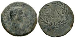 Celtiberian Coins Acci. Time of Caligula. Dupondius. 34-41 AC. Guadix (Granada). (Abh-41). (Acip-3009). Anv.: (C.CAE-SAR. A)VG. GERMANI(CVS). Bare head of Caligula right. Rev.: COL. IVL. GEM. ACCI. wi