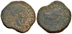 Celtiberian Coins Calagurris. Augustus period. Unit. 27 BC - 14 AD. Calahorra (La Rioja). (Abh-416). Anv.: MVN. CL. IVLIA. AVGVSTVS. Laureate head of Augustus right. Rev.: Bull right, II. VIR. L. BAEB