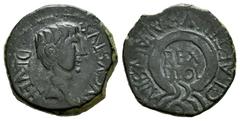 Celtiberian Coins Carthage Nova. Augustus period. Half unit. 27 BC - 14 AD. Cartagena (Murcia). (Abh-590). (Acip-3142). Anv.: AVGVSTVS. DIVI. F. Bare head of Augustus right. Rev.: Laurel wreath, in th