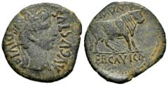 Celtiberian Coins Erkauika- Ercavica. Augustus period. Unit. 27 BC - 14 AD. Cañaveradas (Cuenca). (Abh-1278). Anv.: AVGVSTVS. DIVI. F. Laureate head of Augustus right, the legend is straight. Rev.: Bu