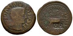 Celtiberian Coins Arse-Saguntum. Time of Tiberius. Unit. 14-36 AD. Sagunto (Valencia). (Abh-2091 var). (Acip-3237b var). Anv.: TI. CAESAR. DIVI. AVG. F. AVG. around head of Tiberius right. Rev.: Ship,