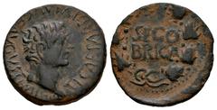 Celtiberian Coins Segobriga. Time of Tiberius. Half unit. 14-36 AD. Saelices (Cuenca). (Abh-2190). (Acip-3245). Anv.: TI. CAESAR. DIVI. AVG. F. AVGVS. F. IMP. around bare head of Tiberius right. Rev.: