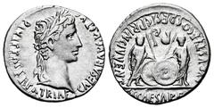 Roman Imperatorial Augustus. Denarius. 7-6 a. C. Lugdunum. (Ffc-22). (Ric-207). (Cal-852). Anv.: CAESAR AVGVSTVS DIVI. F. PATER. PATRIE, his laureate head right. Rev.: C.L. CAESARES AVGVSTI. F. COS. D