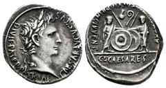 Roman Imperatorial Augustus. Denarius. 7-6 a. C. Lugdunum. (Ffc-22). (Ric-207). (Cal-852). Anv.: CAESAR AVGVSTVS DIVI. F. PATER. PATRIE, his laureate head right. Rev.: C.L. CAESARES AVGVSTI. F. COS. D