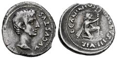 Roman Imperatorial Augustus. L. Caninius Gallus. Denarius. 12 BC. Rome. (Ffc-245). (Ric-I 416). (Bmcre-127). Anv.: AVGVSTVS bare head of Augustus right. Rev.: L. CANINIVS GALLVS III. VIR, Gaulish warr