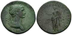 Roman Imperial Trajan. Sestertius. 114-117 AD. Rome. (Ric-II 672). (Woytek-534v). (Banti-106). Anv.: IMP CAES NER TRAIANO OPTIM AVG GER DAC P M TR P COS VI P P, laureate and draped bust to right. Rev.