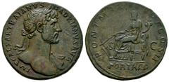 Roman Imperial Hadrian. Sestertius. 118 AD. Rome. (Ric-II 3 150). (Bmcre-1130). Anv.: IMP CAESAR TRAIANVS HADRIANVS AVG, laureate bust to right, slight drapery on far shoulder. Rev.: PONT MAX TR POT C