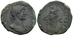Roman Imperial Hadrian. Sestertius. 118 AD. Rome. (Ric-II 3, 178 = 560). (Bmcre-1143). (C-180 var.). Anv.: IMP CAESAR TRAIANVS HADRIANVS AVG, laureate head to right, slight drapery on far shoulder. Re