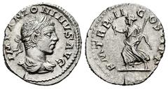 Roman Imperial Elagabalus. Denarius. 219 AD. Rome. (Ric-IV 21). (Bmcre-97). (Rsc-143). Anv.: IMP ANTONINVS AVG, laureate and draped bust to right. Rev.: P M TR P II COS II P P, Pax walking to left, ho