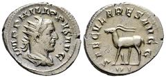 Roman Imperial Philip I. Antoninianus. 248 AD. Rome. (Ric-IV 21). (Rsc-189). Anv.: IMP PHILIPPVS AVG, radiate, draped and cuirassed bust to right. Rev.: SAECVLARES AVGG, antelope walking to left; VI i