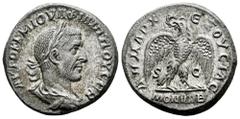 Roman Imperial Philip I. Seleucis and Pieria. Tetradrachm. 244-249 AD. Antioch. (McAlee-899). (Prieur-304). Anv.: AYTOK K M ΙΟΥΛ ΦΙΛΙΠΠΟC CЄB. Laureate bust right. Rev.: ΔHMAPX ЄΞΟΥCΙΑC. Eagle standin