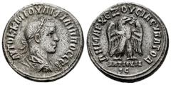 Roman Imperial Philip II. Seleucis and Pieria. Tetradrachm. 248-249 AD. Antioch. (Prieur-474). (McAlee-1042). Anv.: AYTOK K M IOYΛI ΦIΛIΠΠOC CЄB, laureate, draped and cuirassed bust to right. Rev.: ΔH