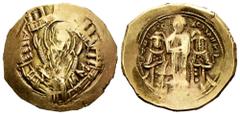 Byzantine Empire Andronicus II Palaeologus, with Michael IX. Hyperpyron. 1294-1320 AD. Thessalonica. (Sear-2242). Anv.: Half-length figure of the Virgin Mary, orans, within city walls with six towers;