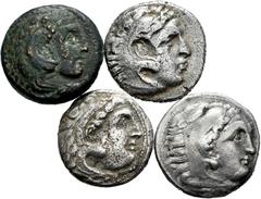 Large Lots Lot of 4 coins from the Kingdom of Macedonia. Drachms and a bronze of Alexander III the Great. Different mints. Ae/Ag. TO EXAMINE. Choice F/Almost VF. Est...200,00. Spanish description: Lot