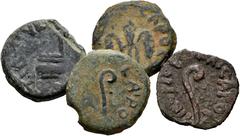 Large Lots Lot of 4 coins from Judaea. Prutah of Pontius Pilate, struck under Tiberius in Jerusalem. Ae. TO EXAMINE. Choice F/Almost VF. Est...140,00. Spanish description: Lote de 4 monedas de Judaea.
