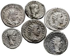 Large Lots Lot of 6 coins of the Roman Empire; 2 denarii Septimius Severus, Alexander Severus and 4 antoninians Philip I (3), Trajan Decius. TO EXAMINE. Almost VF/VF. Est...120,00. Spanish description