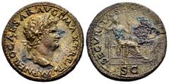 Imperio Romano Nerón. Dupondio. 66 d.C. Lugdunum. (Ric-I 518). (Bmcre-341). (C-324). Anv.: IMP NERO CAESAR AVG P MAX TR P P P. Cabeza laureada a la derecha, globo al final del busto. Rev.: SECVRITAS A