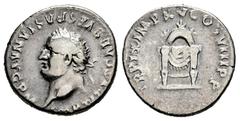 Imperio Romano Tito. Denario. 80 d.C. Roma. (Ric-24b). Anv.: IMP TITVS CAES VESPASIAN AVG P M. Cabeza laureada a la izquierda. Rev.: TR P IX IMP XV COS VIII P P. Trono con respaldo redonda, sobre la c