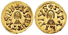 Visigothic Coins Sisebuto (612-621). Tremissis. Ispali (Sevilla). (Cnv-274). (R. Pliego-219). Anv.: + SISEBVTVSPIVS. Rev.: + ISPALIPIVS. Au. 1,42 g. Original luster. Graffiti on obverse. XF. Est...900