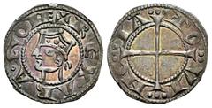 Medieval Coins County of Provenza. Alfonso I (1162-1196). Denier. Arles. (Cru-170). (Poey d'Avant-3930). Anv.: Bust left. Around legend: ✠ REX • ARA ◦ GONE. Rev.: Cross that breaks the legend:⋯ PO ⋯ V