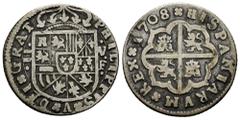 Philip V (1700-1746) Philip V (1700-1746). 2 reales. 1708. Valencia. F. (Cal-1001). Ag. 5,36 g. Scarce. Ex Áureo & Calicó (17/03/2011), lot 1220. Almost VF/VF. Est...180,00. Spanish descripction: Feli