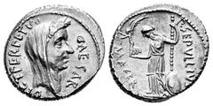 Roma Imperatorial P. Sepullius Macer | Julius Caesar. P. Sepullius Macer. Denarius. 44 BC. Rome. (Ffc-31). (Craw-480/13). (Cal-1264). Anv.: CAESAR DICT. PERPETVO his laureate and veiled head right. Re