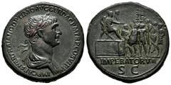 Roman Imperial Trajan. Sestertius. 114-116 AD. Rome. (Ric-II 656). (Woytek-548v). (Bmcre-1017). Anv.: IMP CAES NER TRAIANO OPTIMO AVG GER DAC P M TR P COS VI P P, laureate and draped bust to right. Re
