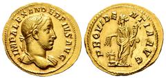 Roman Imperial Severus Alexander. Aureus. 232 AD. Rome. (Ric-IV 249). (C-500 var.). (Cal-3130). Anv.: IMP ALEXANDER PIVS AVG, laureate bust to right, slight drapery on far shoulder. Rev.: PROVIDENTIA 