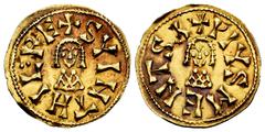 Visigothic Coins Suinthila (621-631). Tremissis. Mentesa (La Guardia). (Cnv-295.23). (R. Pliego-350). Anv.: ✠ SVINTHIL:REX. Rev.: ✠ PIVSMENTSA. Au. 1,33 g. Sharp and clear, a lovely example. XF. Est..
