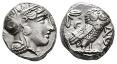 Greek Coins Attica. Athens. Tetradrachm. 353-294 BC. (Sng Cop-63). (Hgc-4, 1599). (Tesorillo-Ática 3, Plate Coin). Anv.: Head of Athena to right, wearing earring, necklace, and crested Attic helmet de