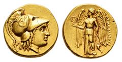 Greek Coins Kingdom of Macedon. Antigonos I Monophthalmos. Stater. 310-297 BC. Abydos. In the name and types of Alexander III. (Price-P28 var.). (Tesorillo-Jonia 10, Plate Coin). Anv.: Helmeted head o