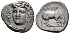 Greek Coins Thessaly. Larissa. Drachm. 3rd - 2nd century BC. (Bcd-Thessaly II 280). (Hgc-4, 453). (Tesorillo-Tesalia 1, Plate Coin). Anv.: Head of the nymph Larissa facing slightly to left, wearing am