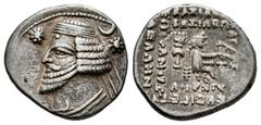 Greek Coins Kingdom of Parthia. Orodes II. Drachm. 57-38 BC. Ekbatana. (Sellwood-48.9). (Sunrise-381). (Tesorillo-Partia 5, Plate Coin). Anv.: Diademed and draped bust to left; star to left, crescent 