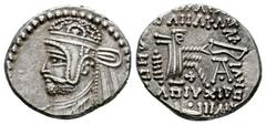 Greek Coins Kingdom of Parthia. Sanatrukes?. Drachm. 116 AD. Ekbatana. (Sellwood-81.1 (Parthamaspates)). (Shore-423 (Parthamaspates)). (Tesorillo-Partia 12, Plate Coin). Anv.: Diademed bust to left, w