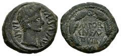 Celtiberian Coins Caesaraugusta. Augustus period. Cuadrante. 27 BC - 14 AD. Zaragoza. (Abh-341). (Tesorillo-Caesaraugusta 70, Plate C). Anv.: AVGVSTVS. IMP. Bare head of Augustus right. Rev.: M. POR. 