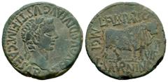 Celtiberian Coins Calagurris. Time of Tiberius. Unit. 14 - 36 BC. Calahorra (La Rioja). (Abh-429). (Acip-3128). (Tesorillo-Calagurris 19, Plate Coin). Anv.: TI. AVGVS. DIVI. AVGVSTLF. IMP. CAESAR. Lau
