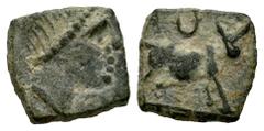 Celtiberian Coins Kastilo-Castulo. Sextans?. 180 BC. Cazlona (Jaén). (Abh-746). (Tesorillo-Castulo 91, Plate Coin). Anv.: Diademed male head right. Rev.: Bull right, crescent above. Ae. 1,24 g. This t