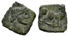 Celtiberian Coins Kastilo-Castulo. Sextans?. 180 BC. Cazlona (Jaén). (Abh-746). (Tesorillo-Castulo 90, Plate Coin). Anv.: Diademed male head right. Rev.: Bull right, crescent above. Ae. 1,29 g. This t
