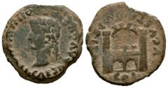 Celtiberian Coins Emerita Augusta. Time of Tiberius. Unit. 14-36 AD. Mérida (Badajoz). (Abh-1056). (Tesorillo-Emerita13, Plate Coin). Anv.: TI. CAESAR. AVGVSTVS. PON. MAX. IMP. Laureate head of Tiberi
