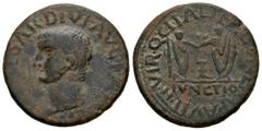 Celtiberian Coins Ilici. Time of Tiberius. Unit. 14- 36 AD. Elche (Alicante). (Abh-1525). (Acip-3209). (Tesorillo-Ilici 17, Plate Coin). Anv.: (TI. CA)ESAR. DIVI. AVG. F. (AVG. P. M). Head of Tiberius