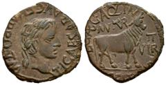 Celtiberian Coins Turiaso. Augustus period. Unit. 27 BC - 14 AD. Tarazona (Zaragoza). (Abh-2454). (Acip-3292). (Tesorillo-Turiaso 22, Plate Coin). Anv.: TI. CAESAR. AVGVST. F. IMPER. around laureate h