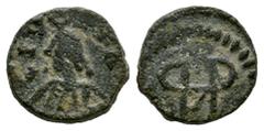 Visigothic Coins Nummus. Second half of the 7th century. Emérita (Mérida). (Crusafont-Group C, type 31). (Tesorillo-Visigodos 12, Plate Coin). Anv.: Bust with elaborate drapery on the left. Around CIV