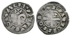 Condado de Tolosa. Ramón VI (1194-1222) y Ramón VII (1222-1249). Óbolo. Tolosa (Toulouse). (Cru OC-81). Ve. 0,36 g. La leyenda del anverso comienza a las 3h. Escasa. Ex Áureo 310 (30/05/2018), lote 12