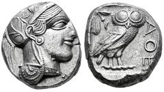 Greek Coins Attica. Athens. Tetradrachm. 454-404 BC. (Gc-2526). (Sng Cop-31). (Kroll-8). Anv.: Head of Athena right, wearing crested Attic helmet ornamented with three olive leaves above visor and spi