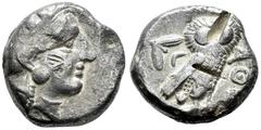 Greek Coins Attica. Athens. Fourée Tetradrachm. 454-404 BC. (Sng Cop-31). (Hgc-4,1597). Anv.: Head of Athena to right. Rev.: Owl standing to right with head facing, olive sprig and crescent behind, ΑΘ