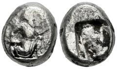 Greek Coins Achaemenid Empire. Time of Xerxes II to Artaxerxes II. 1/4 Siglos. 420-350 BC. Sardes. (GRPC-Lydia S29). (Bmc arabia-p. 167, 143). (Klein-764). Anv.: Persian king or hero, wearing kidaris 
