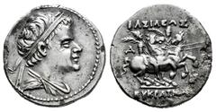 Greek Coins Greco-Baktrian Kingdom. Eukratides I Megas. Drachm. 170-145 BC. (Bopearachchi-2C). (Hgc-12, 135). Anv.: Diademed and draped bust to right. Rev.: The Dioskouroi on horses prancing to right,